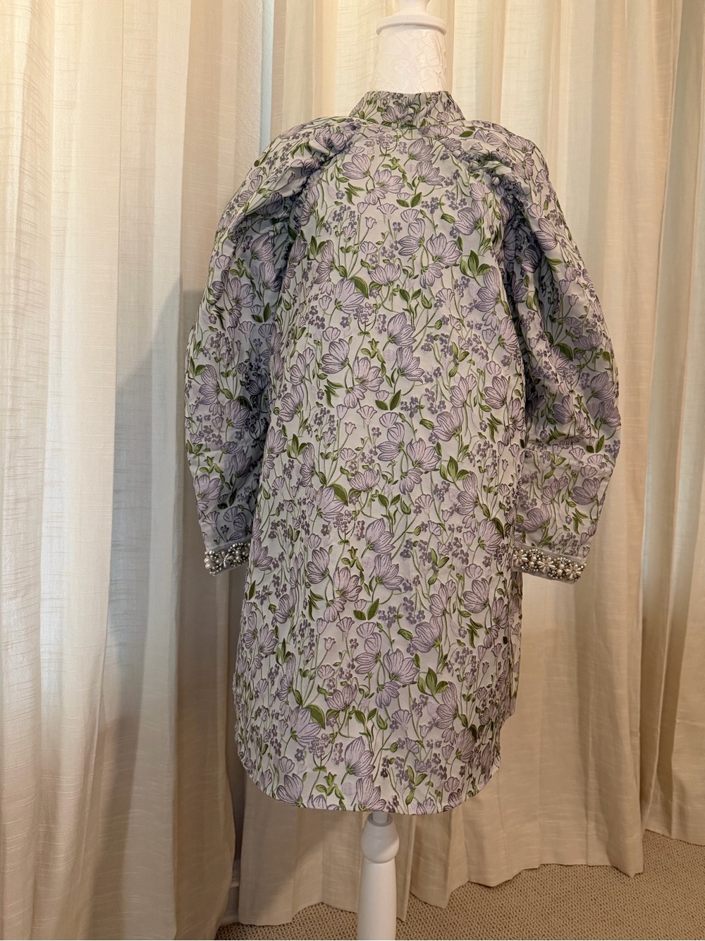 Sister Jane Lilac Floral Puff-Sleeve Trench Coat